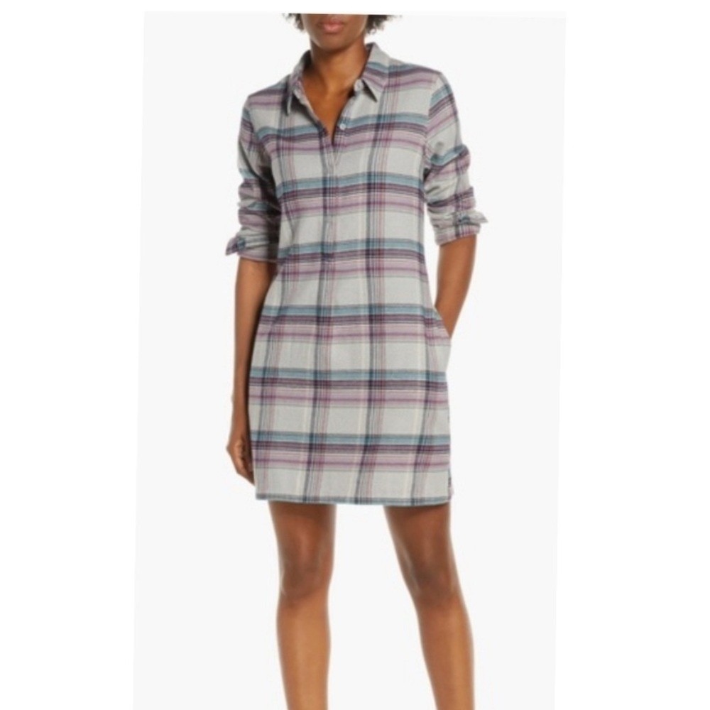 Patagonia Womens Organic Cotton Flannel Plaid Shirt Dress Grey Purple Medium